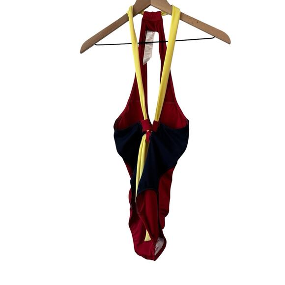 Fabletics Womens Swimsuit Small Blue Red Yellow Gabriella Color block Strap Tie - Picture 9 of 10